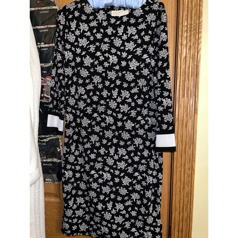 Michael Kors womens dress navy blue White Print stretch 3/4 sleeve short XS NWT
